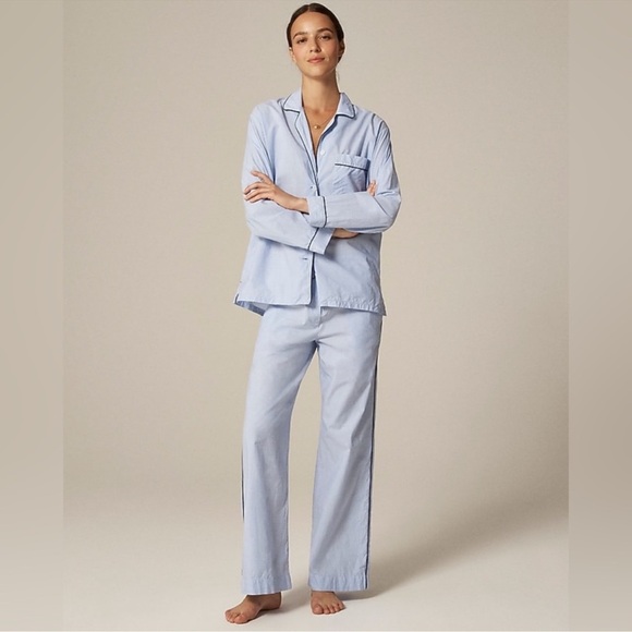 J. Crew Other - J. Crew Classic pajama pant set end-on-end cotton in Cool Lilac Blue Size Large
